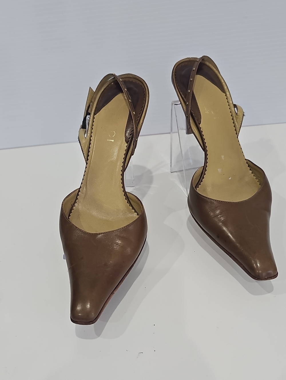 GUCCI Brown Leather Heel Size 6 Slingback Pumps pointed - Picture 2 of 14